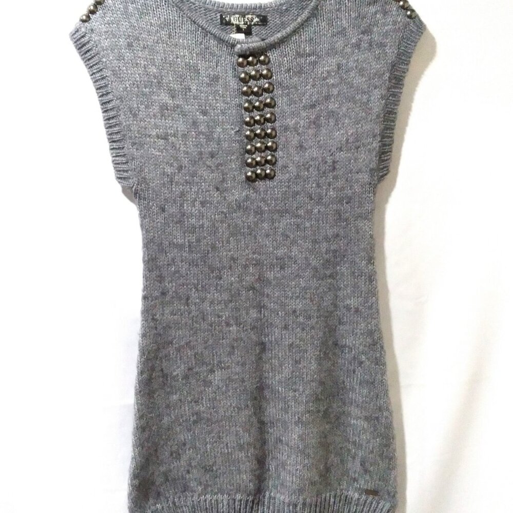 GUESS GraySweater Dress Stud Button Accents Size Small EUC